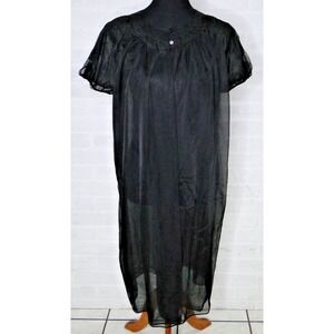 Vintage Kayser Black Chiffon Sheer Short Robe Peignior Lingerie Sz 34 USA Made‎